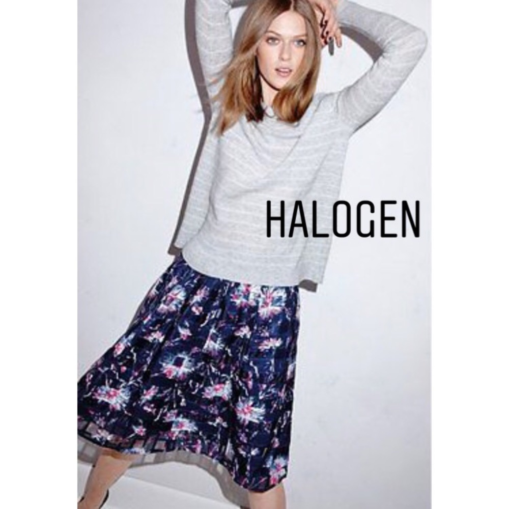 Halogen • Floral Checked Full Midi Skirt in Navy